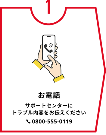 お電話 サポートセンターにトラブル内容をお伝えください 0800-555-0119